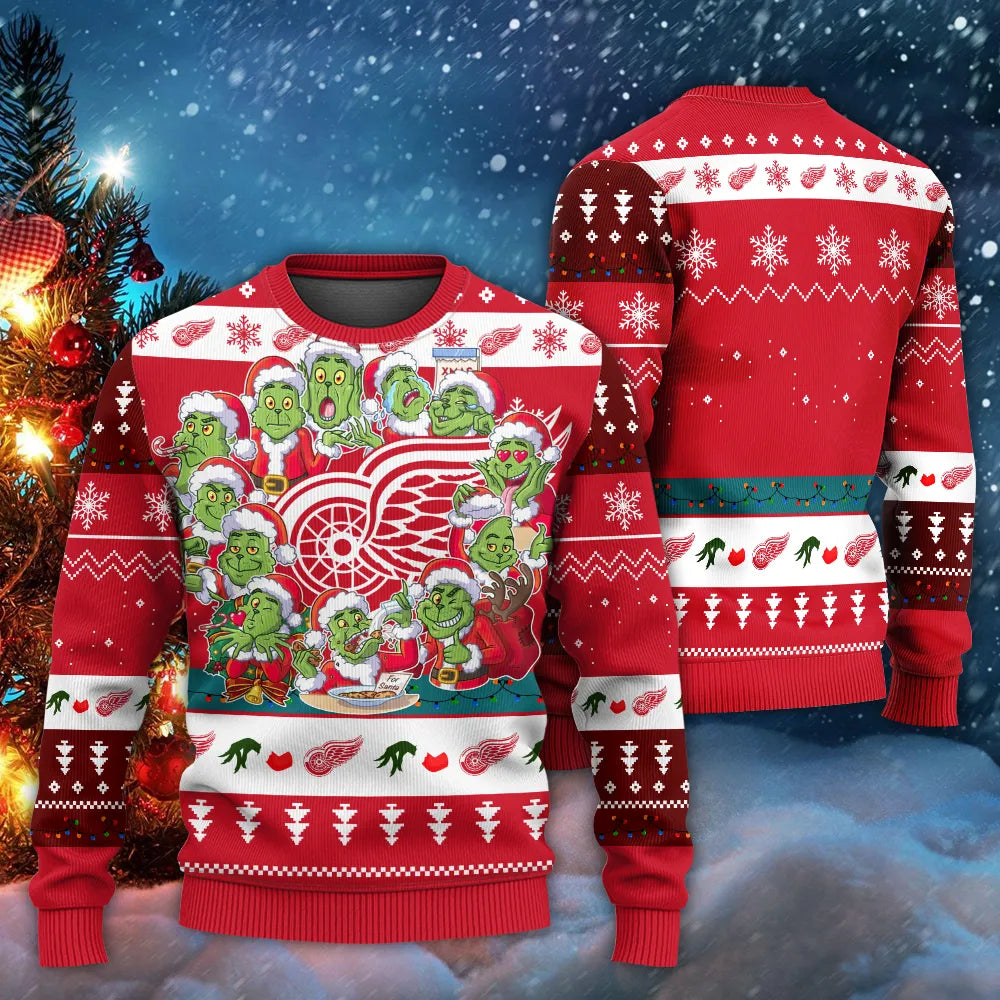 Detroit Red Wings 12 Grinch Xmas Day ,Ugly Sweater Party,Ugly Sweater Ideas