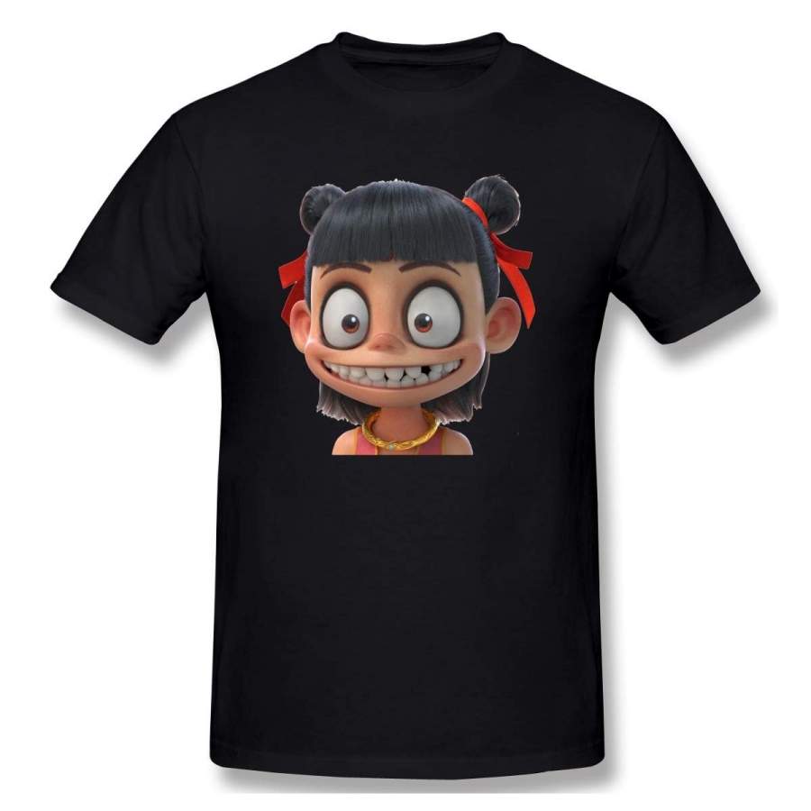 Summer T-Shirts Nezha Emoticon Short Sleeve T-Shirt For Men Black