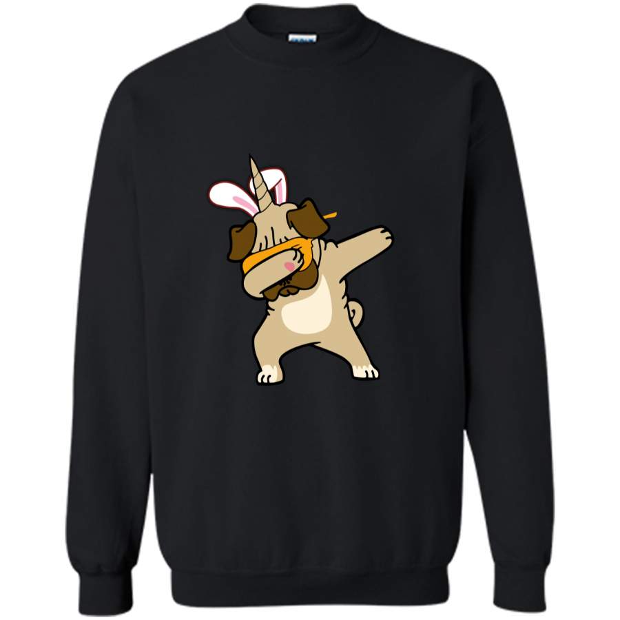 Easter Bunny Dabbing Pug Dog Pugicorn Tshirt Unicorn Tee Printed Crewneck Pullover Sweatshirt 8 oz