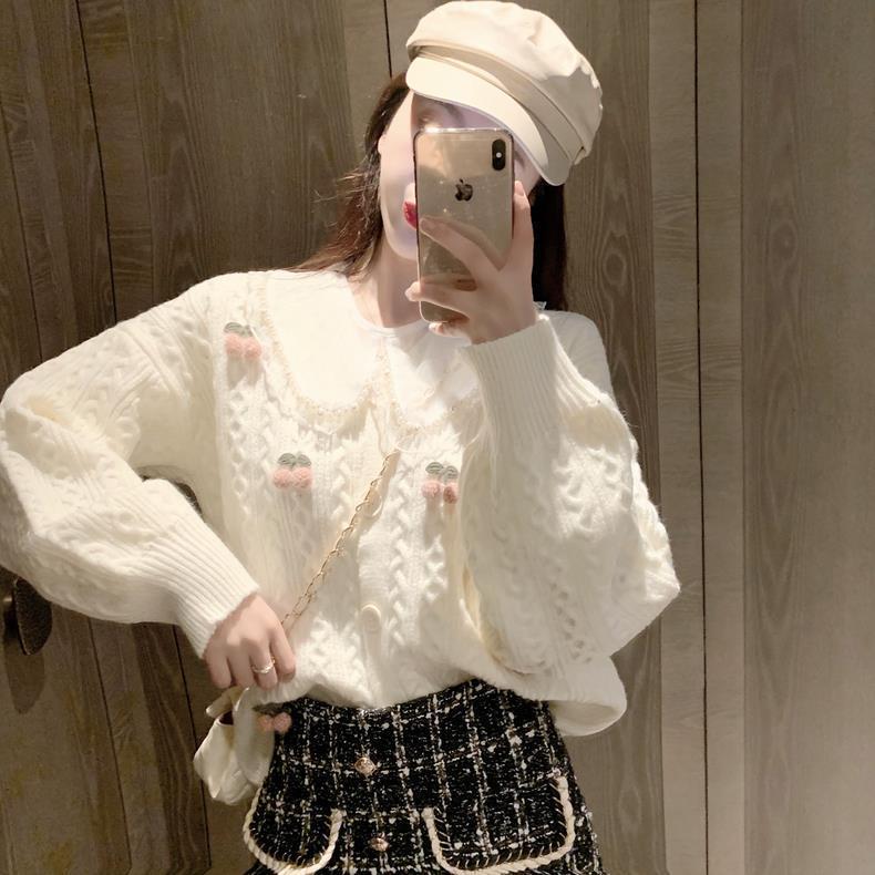 Cherry Cardigan Spring Long Sleeve Sweet Solid Females Fashion Korean Harajuku Vintage Preppy Cute Elegant New Clothes Knitwear alx