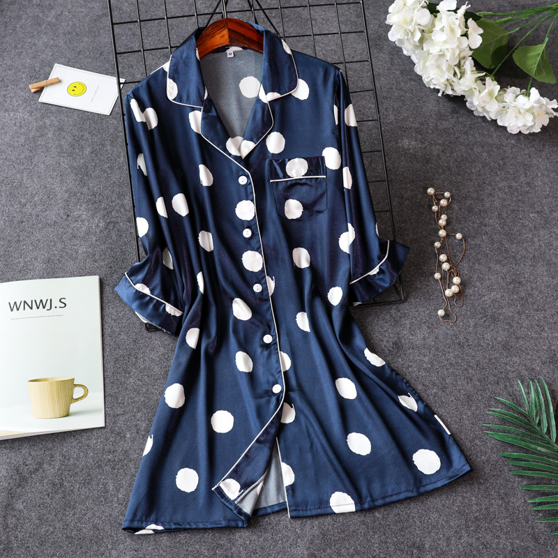 2020 Spring Summer Nightdress Women Print Sleepshirts Half Sleeve Sleepwear Silk Nightwear Cute Nightshirts Satin Nightgowns alx