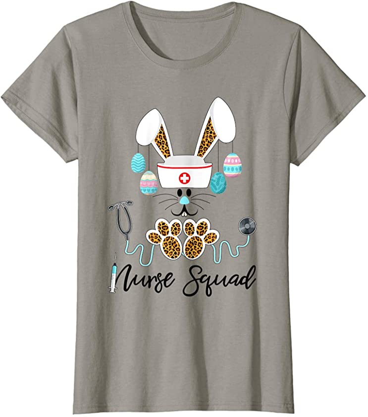 Womens Dy Happy Easter Day Cute Leopard Bunny Gift For Nurse T-Shirt