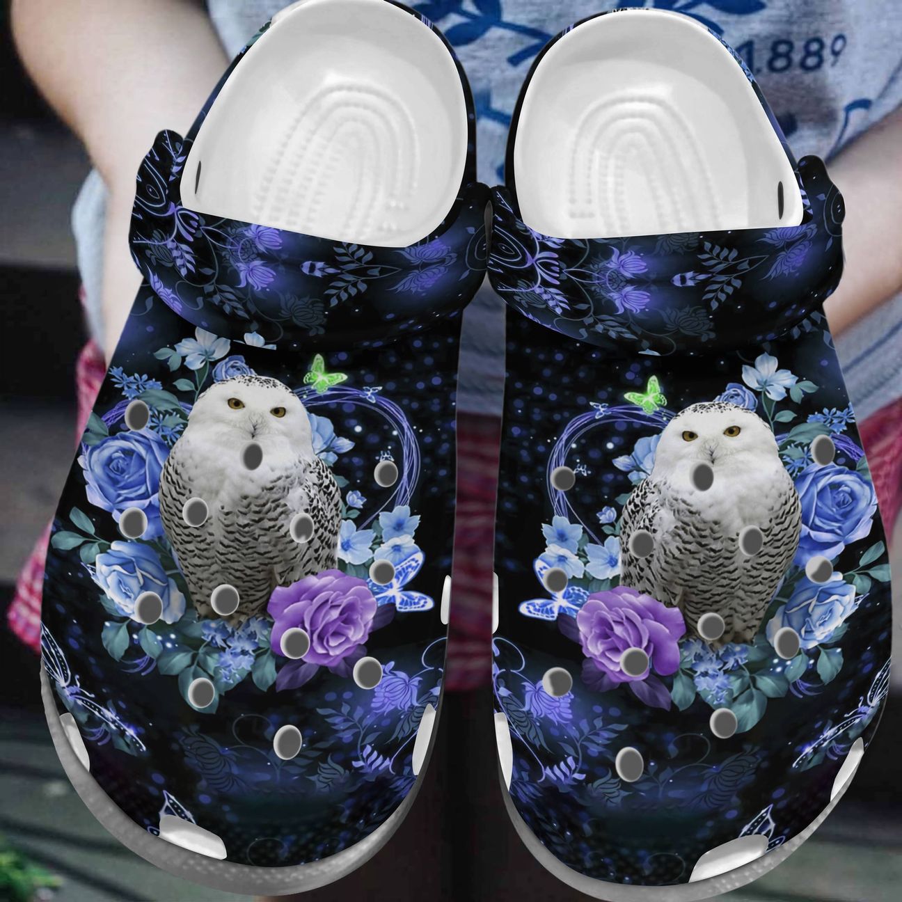 Owl Personalize Clog, Custom Name, Text, Fashion Style For Women, Men, Kid, Print 3D Whitesole Floral Night Owl