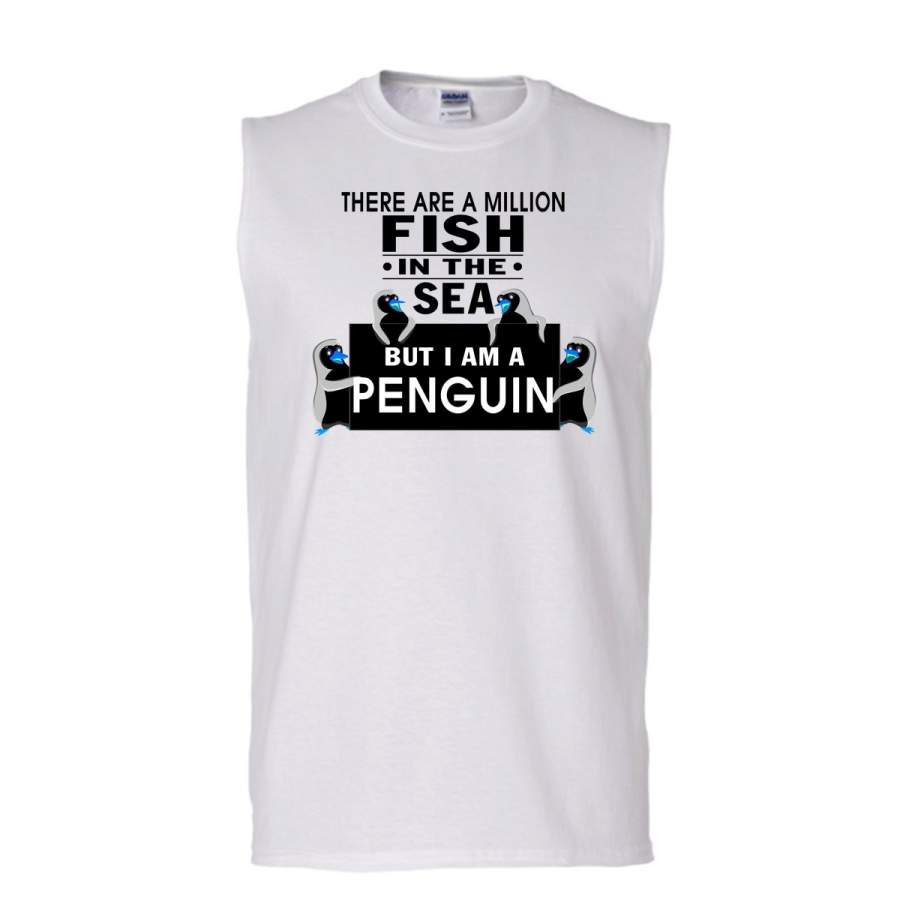 There Are A Million Fish In The Sea T Shirt, Cutest Penguin T Shirt, Awesome t-shirts (Men’s Cotton Sleeveless)