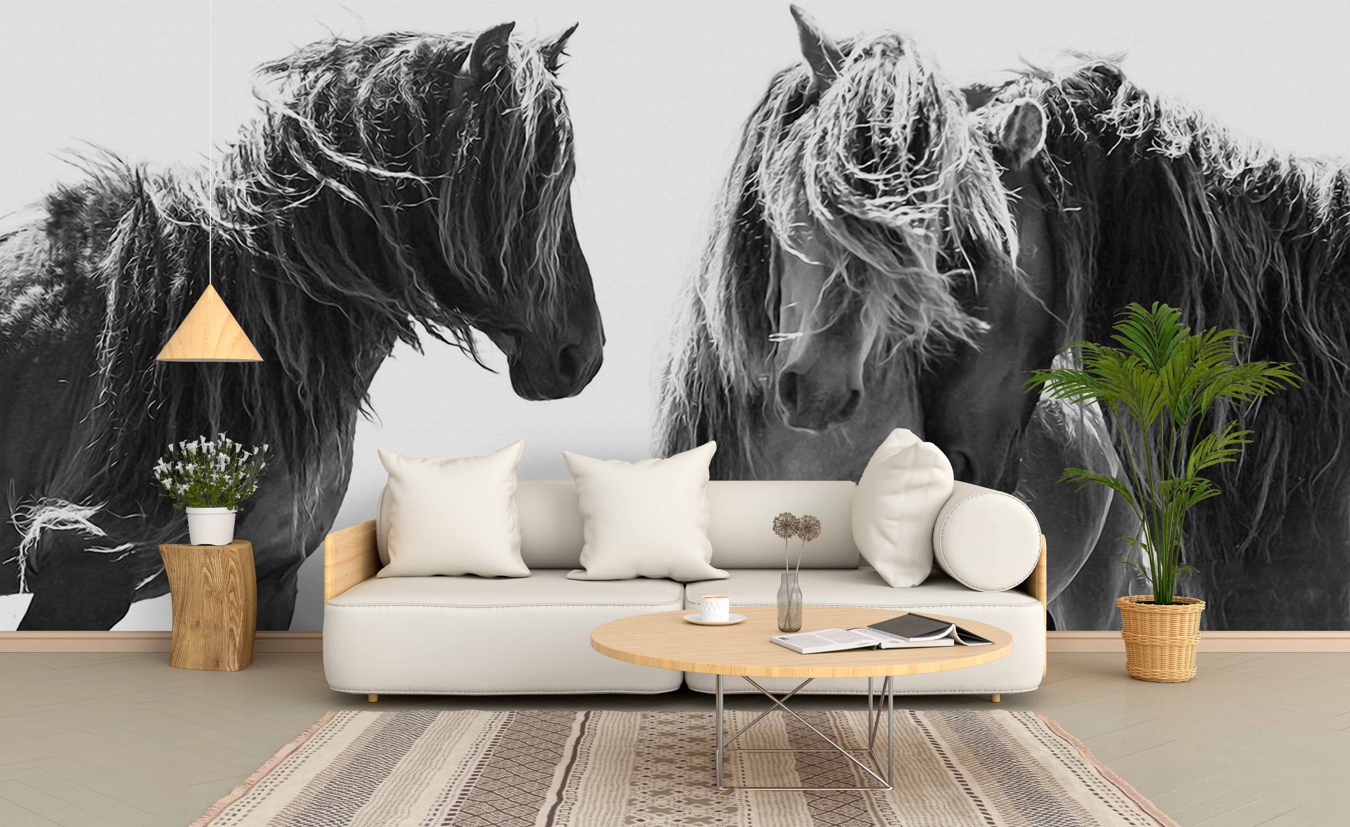 3D Hand Drawn Animal Horse Wall Mural Wallpaper Lqh 136