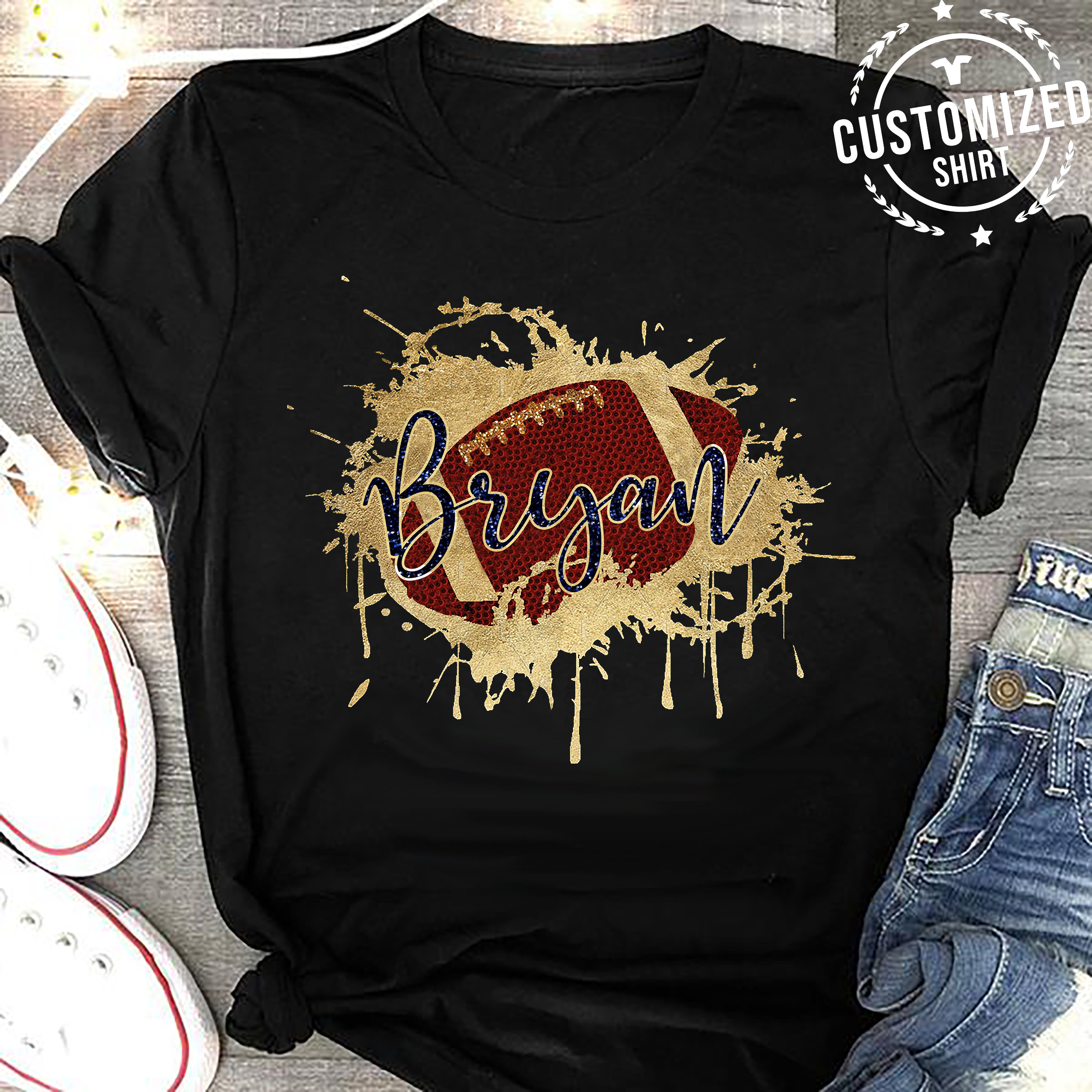 Custom Football Mom Camouflage Personalized T-Shirt