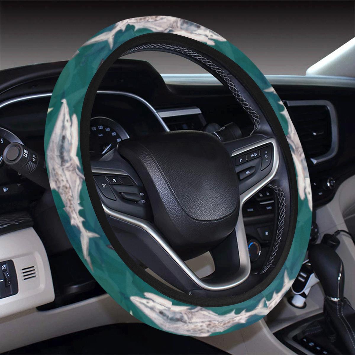 Shark Style Print Steering Wheel Cover With Elastic Edge