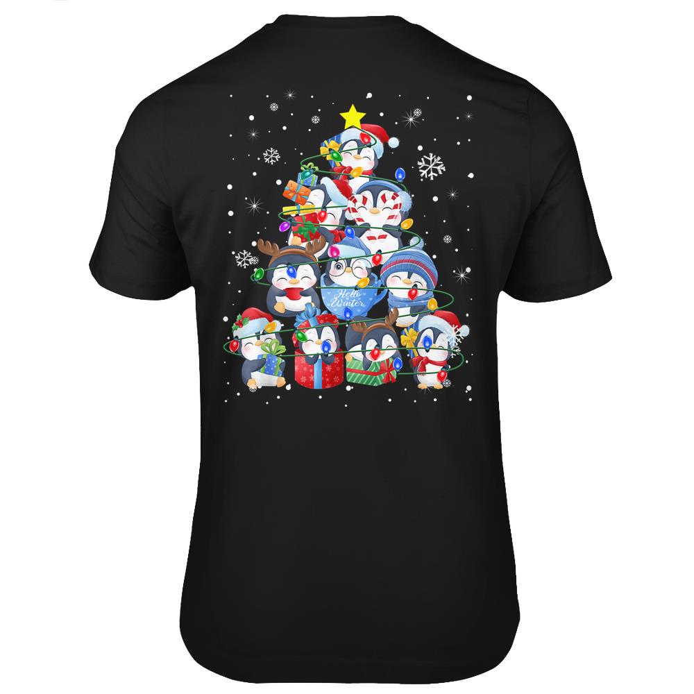 Cute Penguin Christmas Tree Gift Decor Xmas Tree T Shirts Print On Back