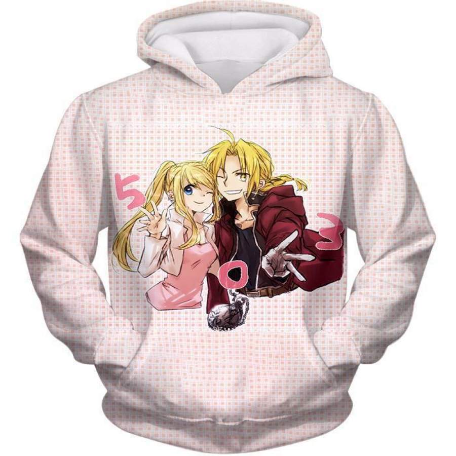 Fullmetal Alchemist Beautiful Anime Couple Edward Elrich x Winry Rockbell Promo White Hoodie