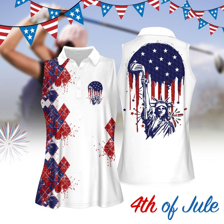 Statue Of Liberty 4Th Of July Women Golf Apparel, Women Short Sleeve Polo Shirt, Sleeveless Polo Shirt