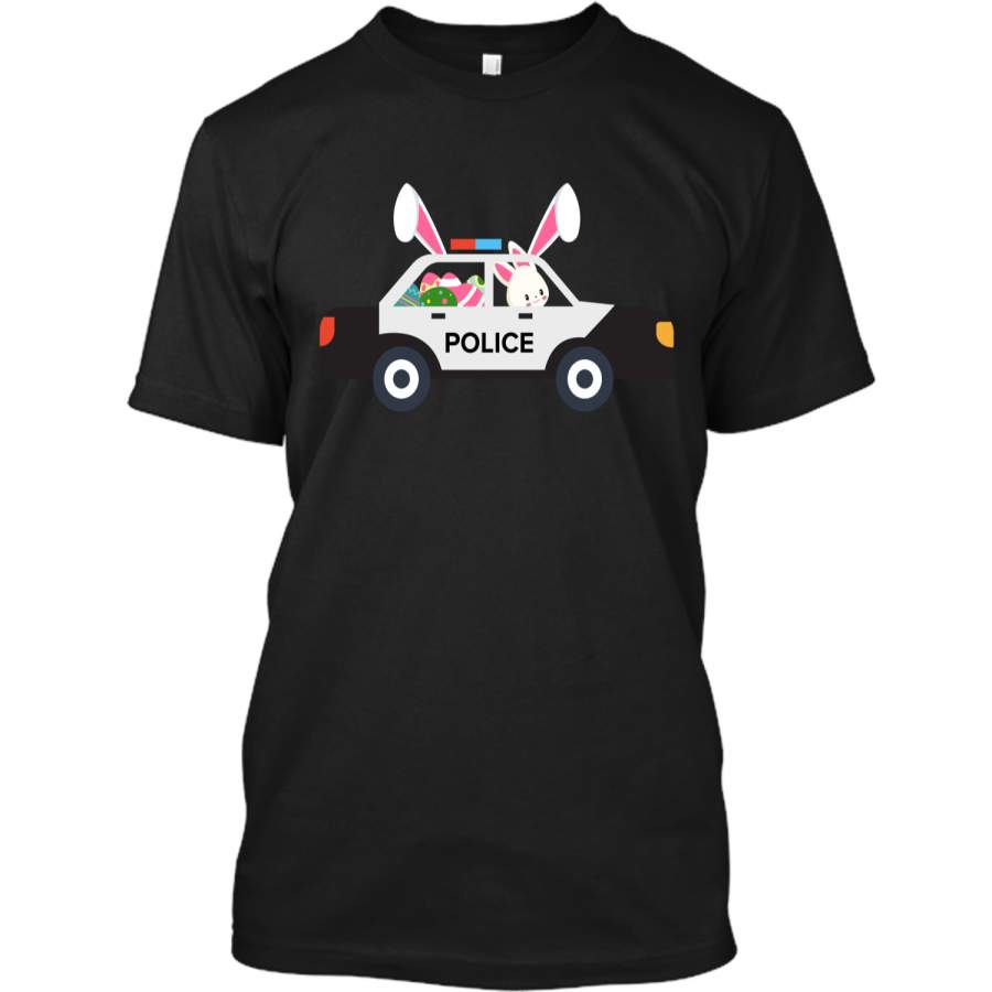 Cute Police Car Driver Bunny Easter Eggs Hunt T-Shirt Custom Ultra Cotton