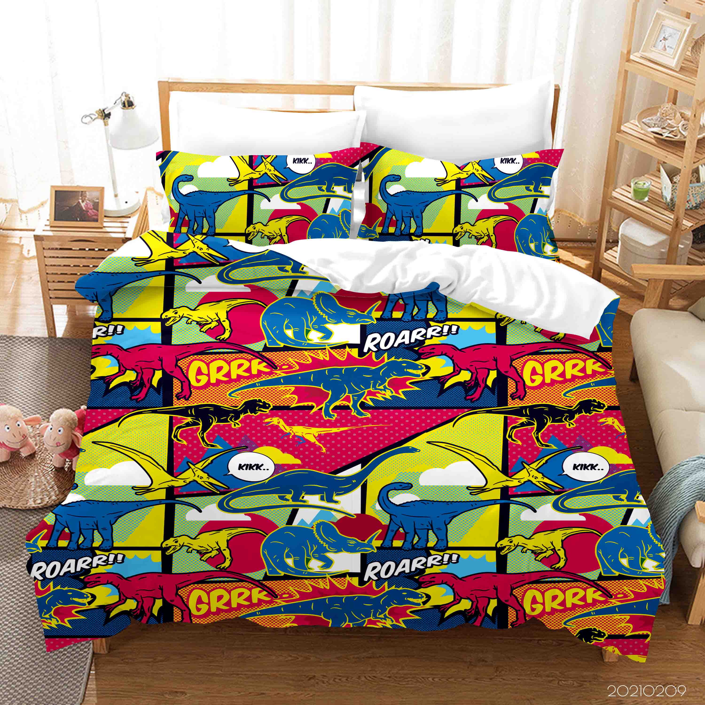 3D Hand Drawn Animal Color Dinosaur Quilt Cover Set Bedding Set Duvet Cover Pillowcases 255