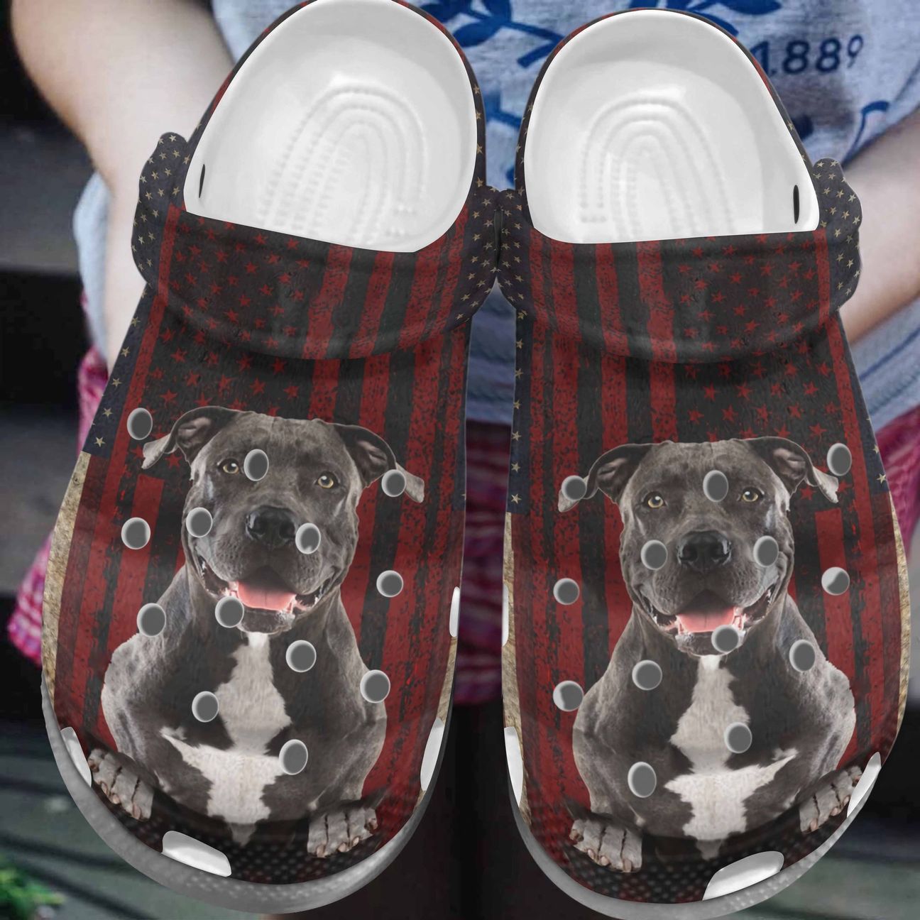 Pitbull Personalized Clog, Custom Name, Text, Color, Number Fashion Style For Women, Men, Kid, Print 3D Red Flag