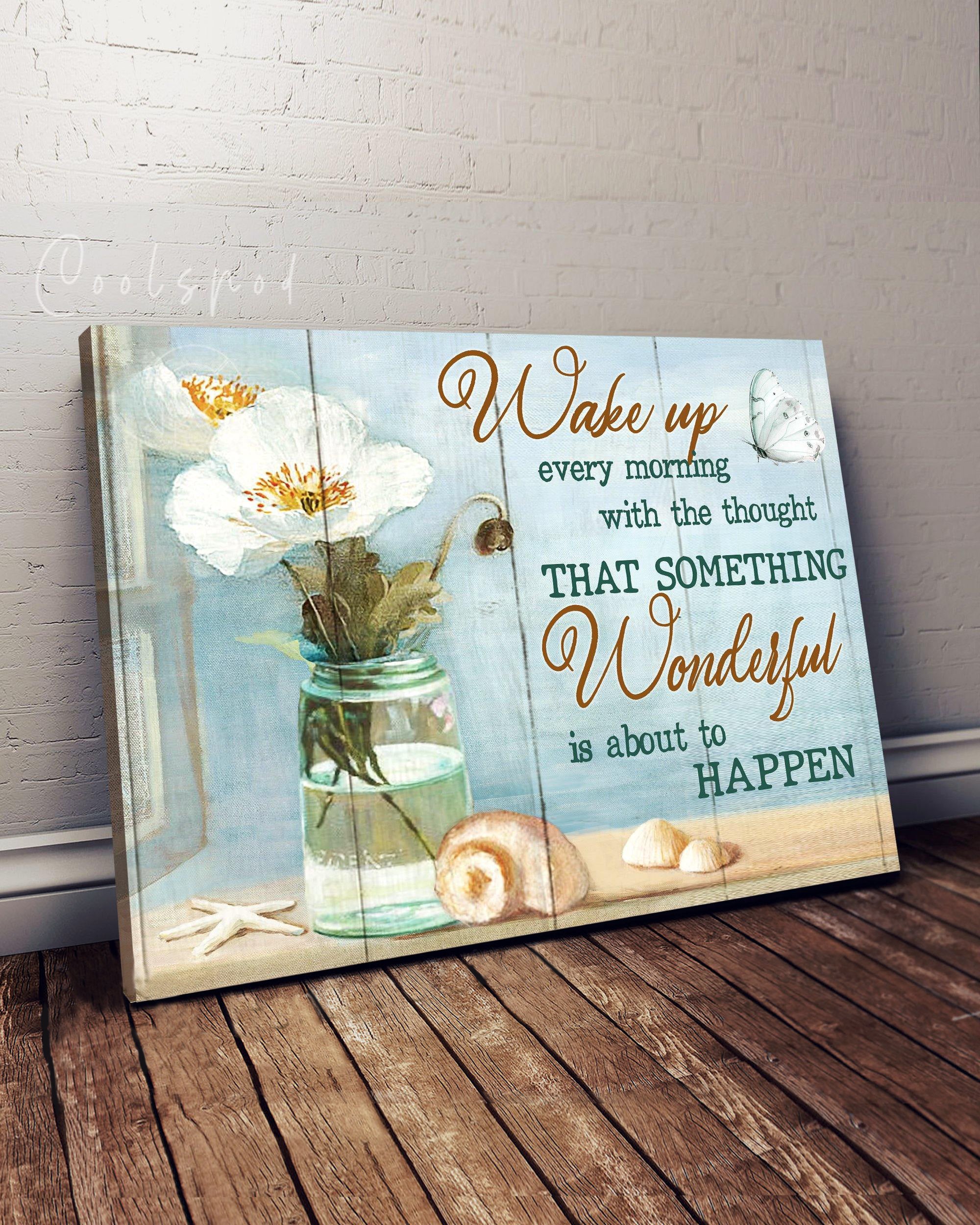 Hippie Ocean Wake Up Flower Beach House, Beach Signs, Wall Art Canvas