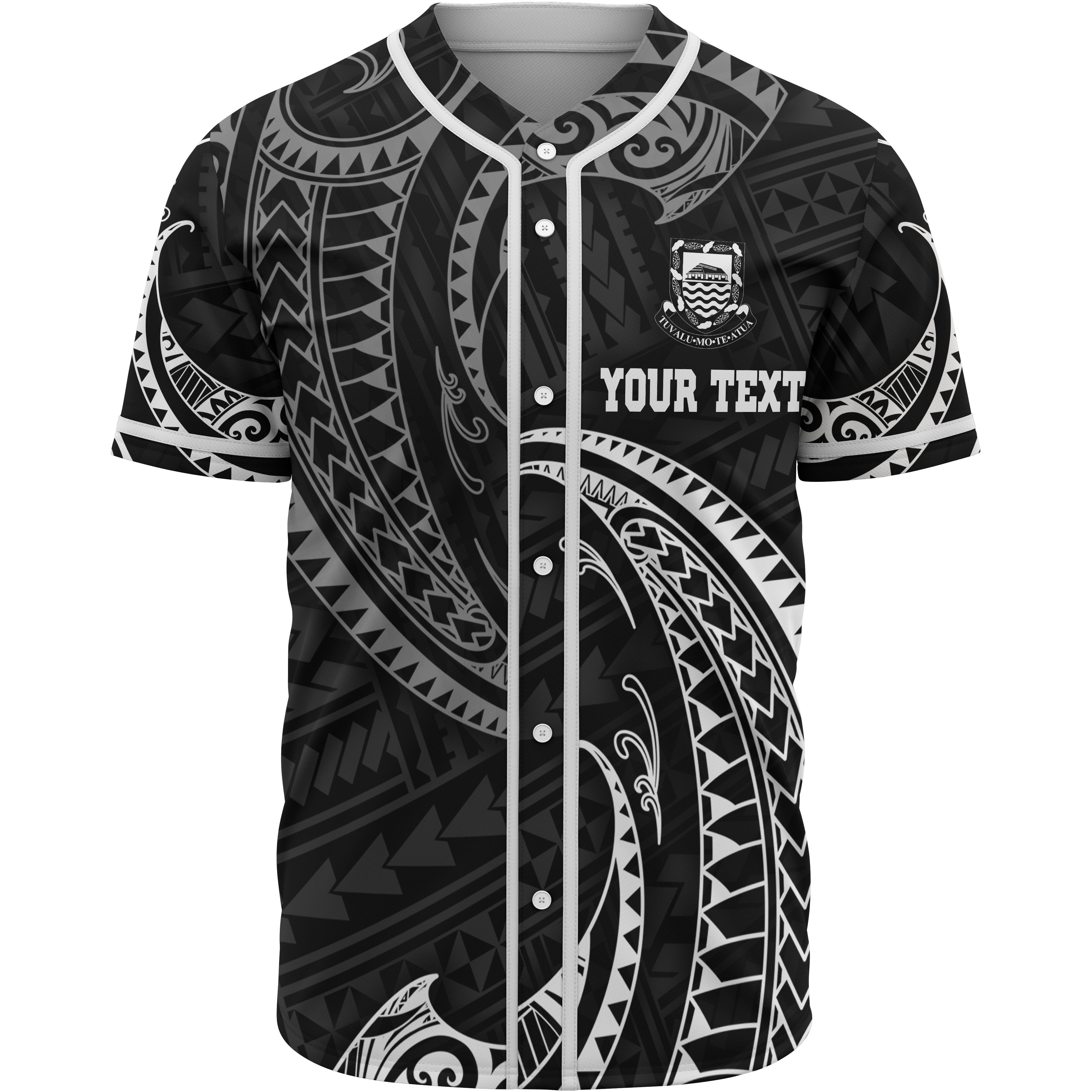 Tuvalu Polynesian Custom Personalised Baseball Shirt – White Tribal Wave – BN12