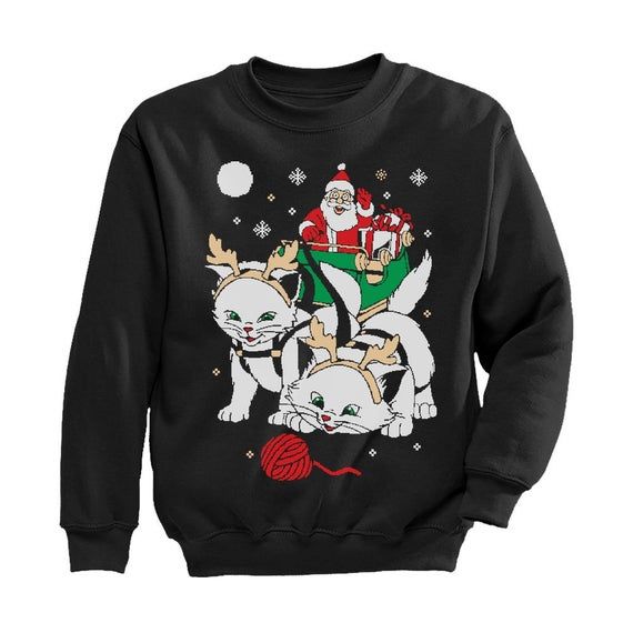 Cats Santa Ride Kittens Ugly Christmas Youth Crewneck Sweatshirt