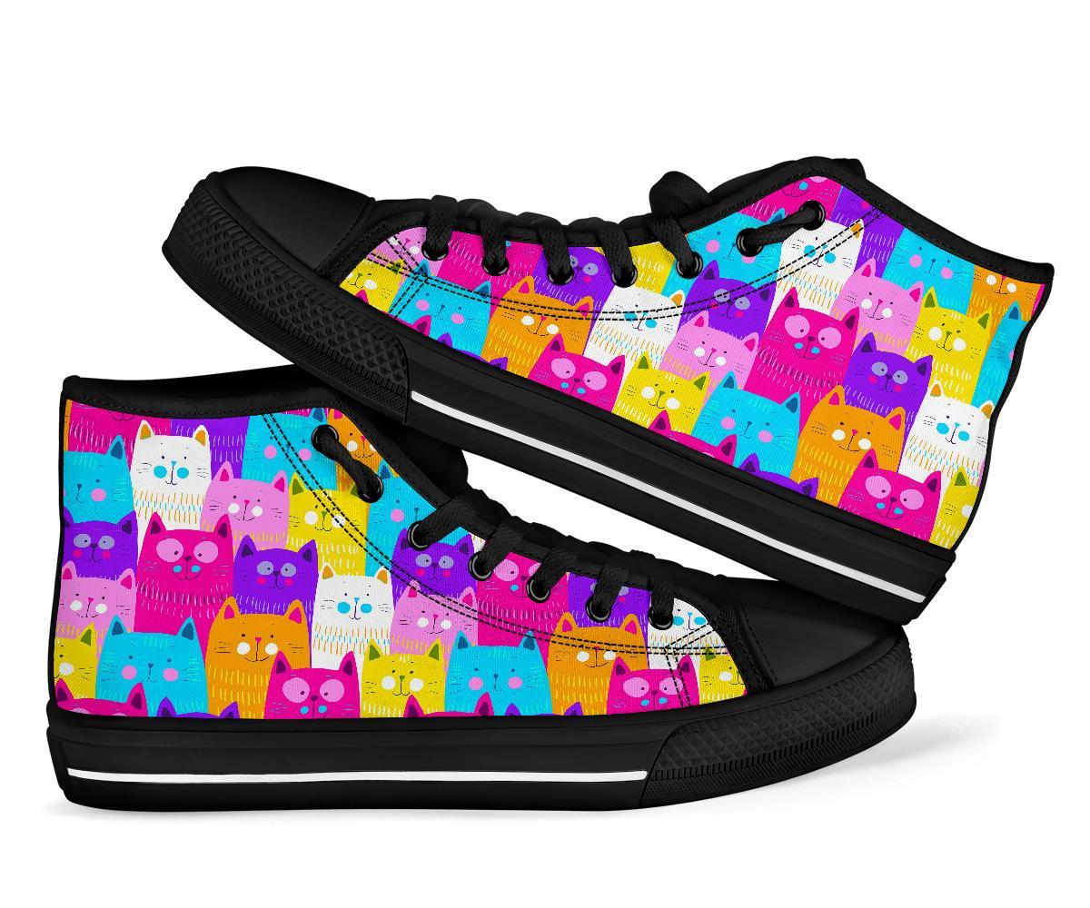 Colorful Kitten Cat Pattern Print Men Women’S High Top Shoes