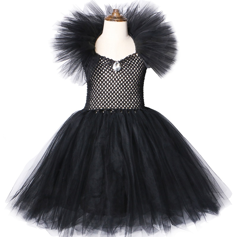 Black Girls Malefice Tutu Dress Halloween Costume for Kids Evil Dark Queen Witch Cosplay Clothes Children Fancy Tulle Dress 1-12 alx