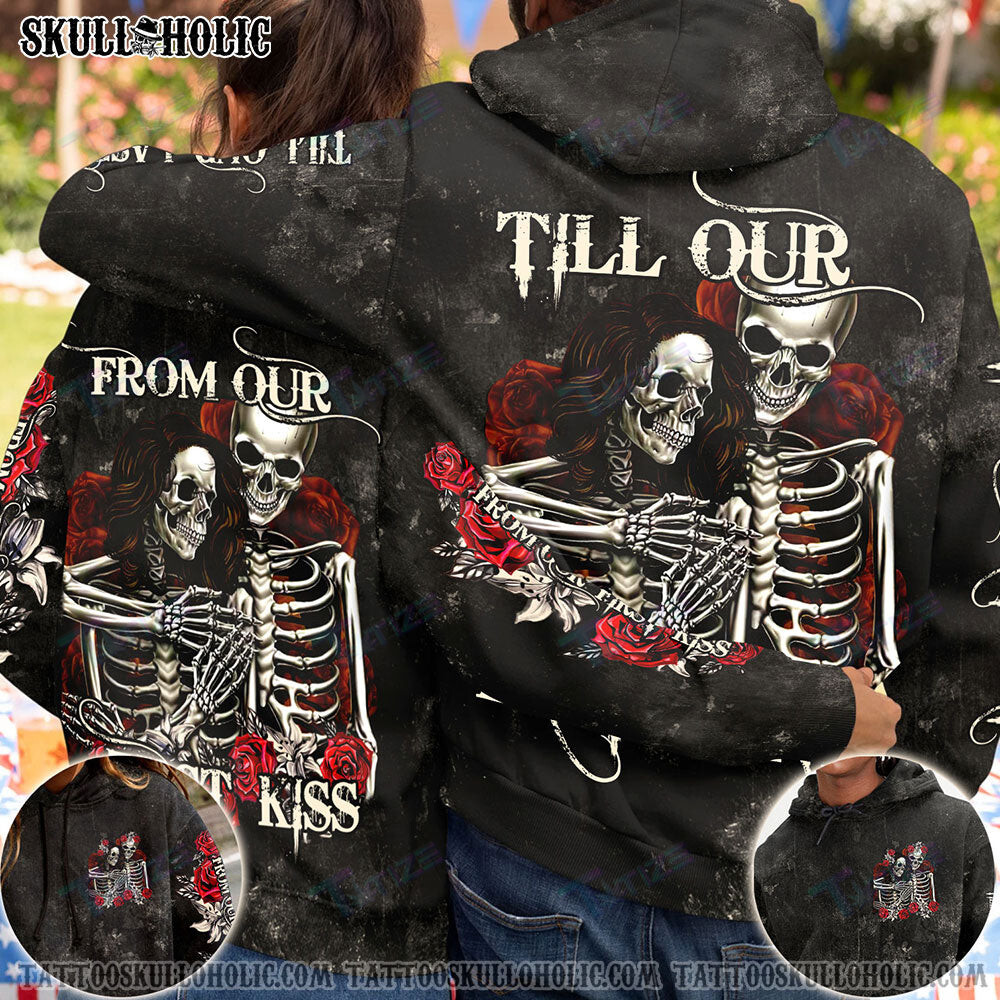 Matching Couple Shirt Couple First Kiss Last Breath Skeleton 3D All Over Printed Shirt, Sweatshirt, Hoodie, Bomber Jacket Size S – 5Xl