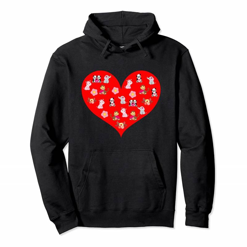 Love Heart Jungle Animals Panda Hippo Elephant Monkey Pullover Hoodie