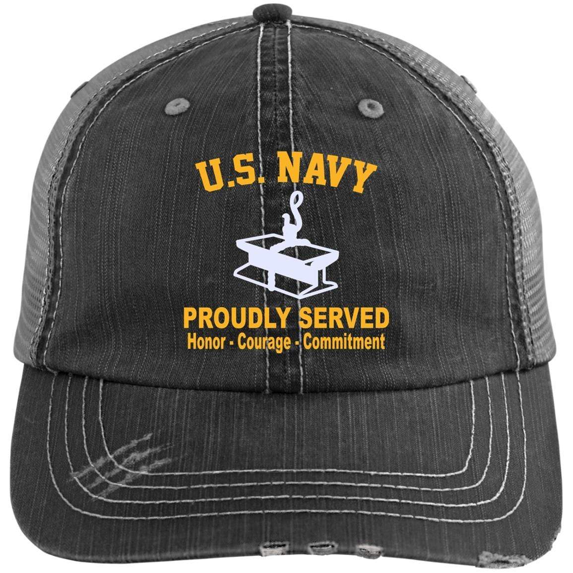 Us Navy Steelworker Sw Logo Printed Distressed Unstructured Trucker Cap