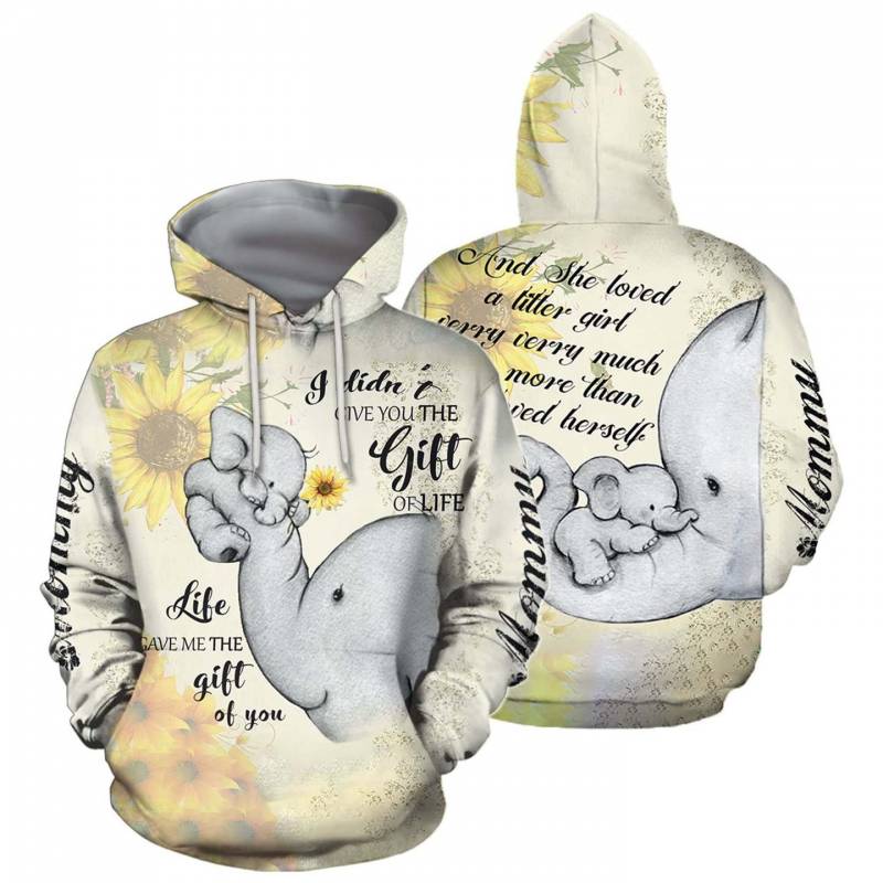 3D All Over Print Love Mom Elephant Hoodie