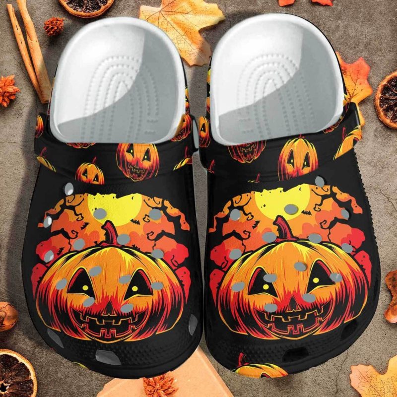 Scary Pumpkin Dark Night Custom Shoes Clogs – Halloween Outdoor Shoes Clogs Birthday Gift