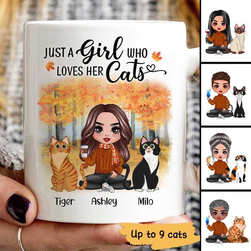 Fall Season Doll Cat Mom Sitting Personalized Mug