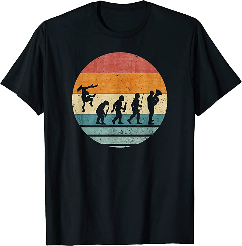 Vintage Retro Evolution Of Tuba Player Musician Silhouette T-Shirt