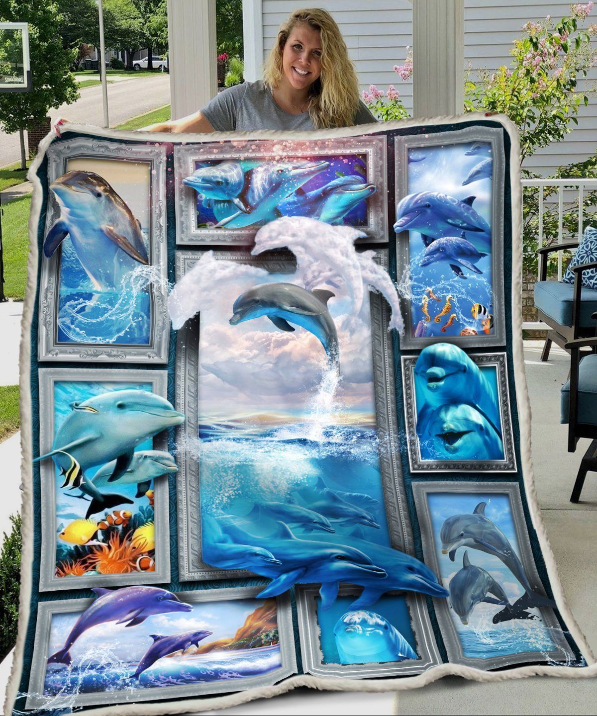 3D Huge Dolphin CLX1301010S Sherpa Fleece Blanket