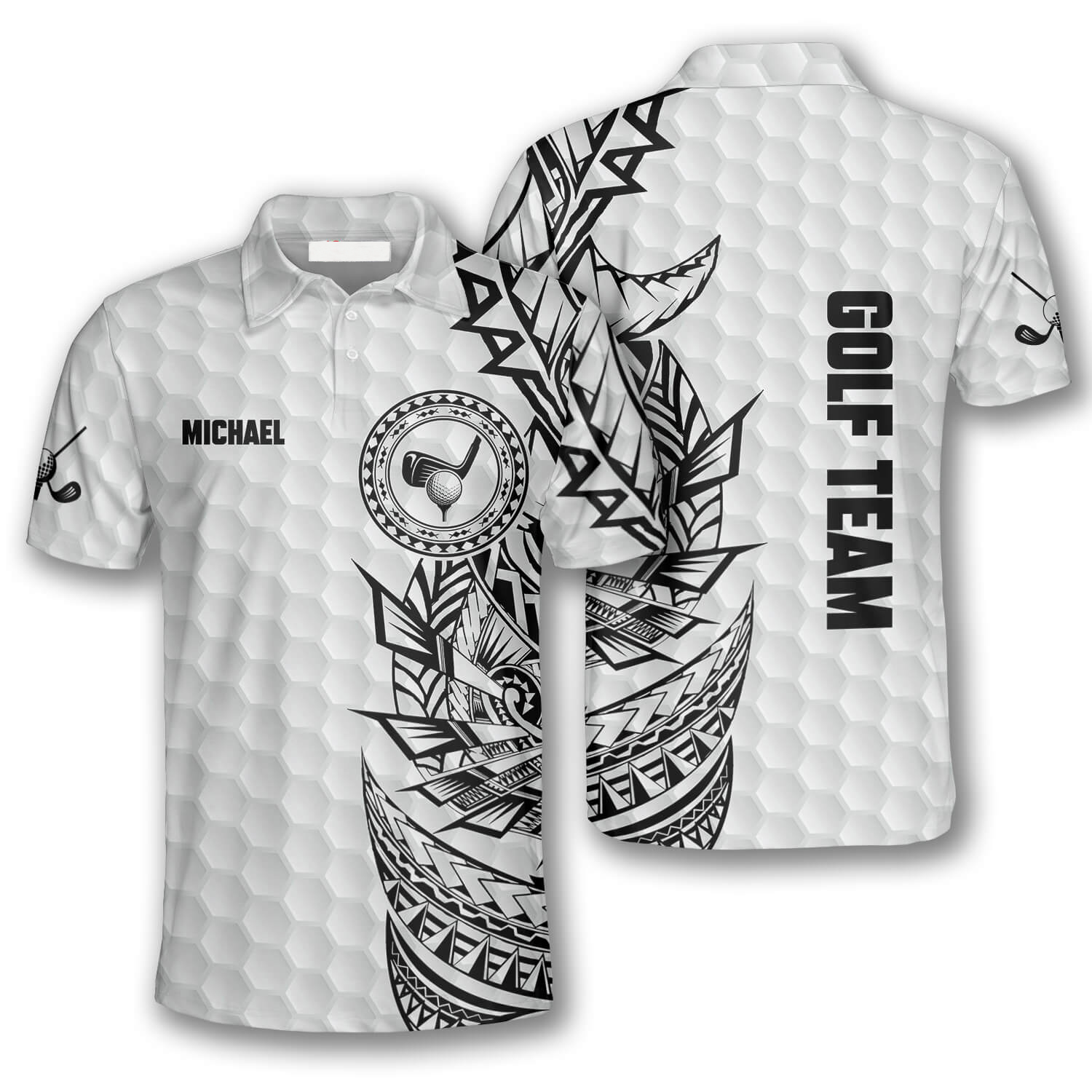 Golf Pattern Tribal White Version Custom Golf Polo Shirts For Men