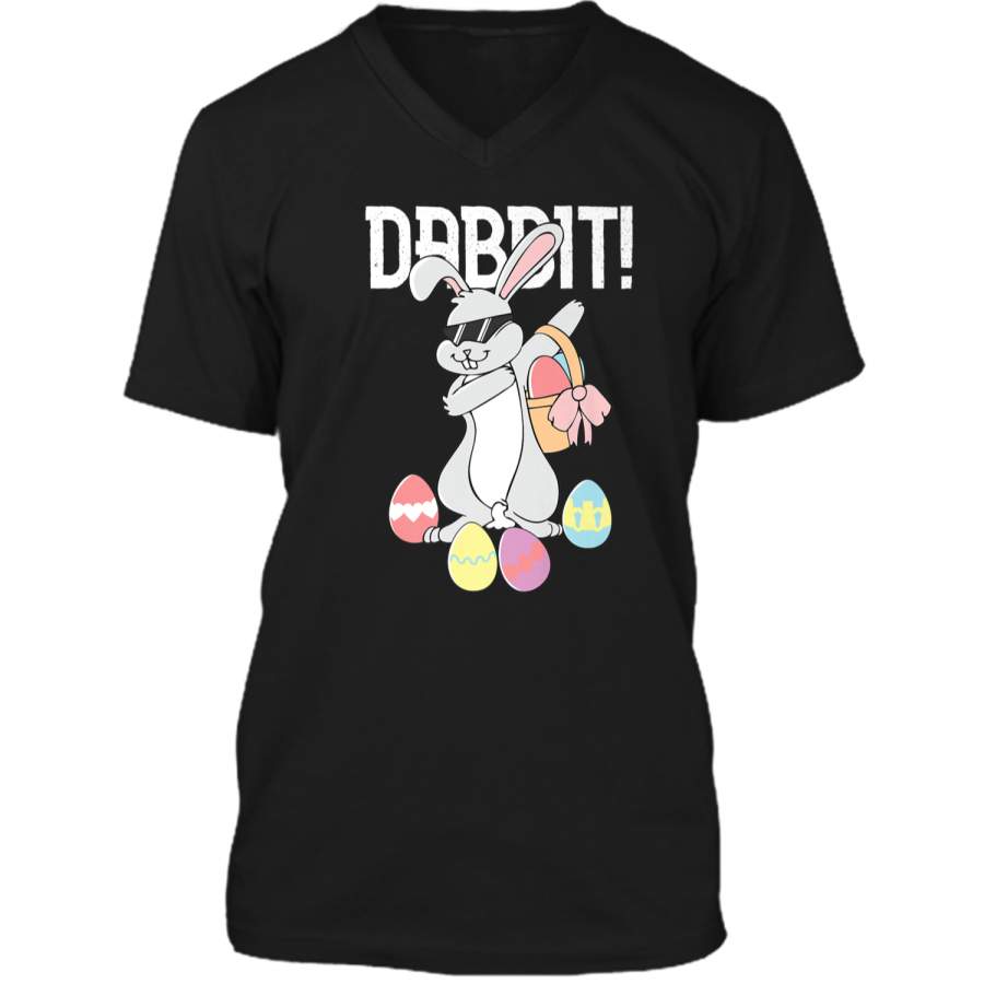 Dabbit T-Shirt Funny Dabbing Hip Hop Easter Bunny Shirt Mens Printed V-Neck T