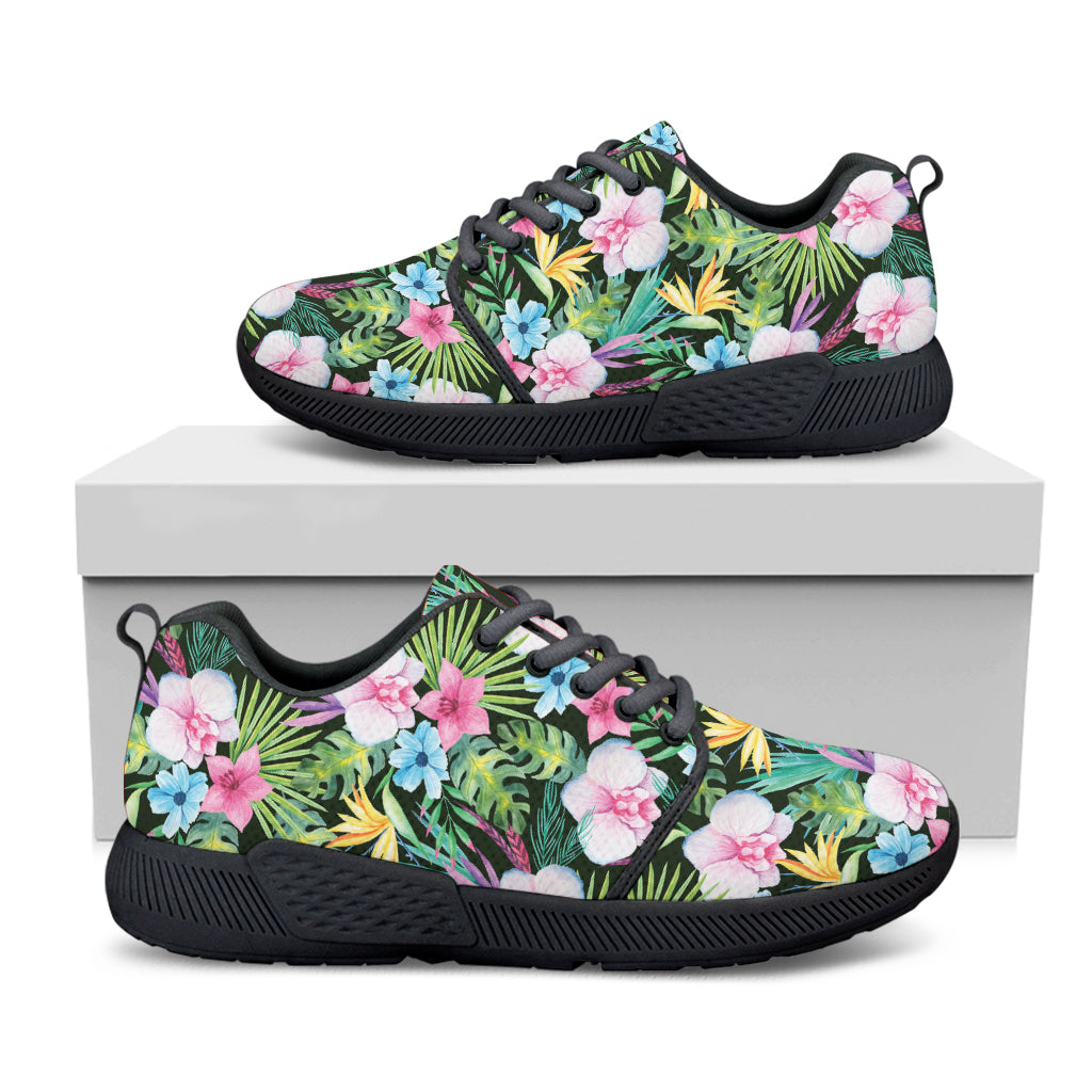 Vintage Tropical Jungle Hawaiian Print Black Athletic Shoes