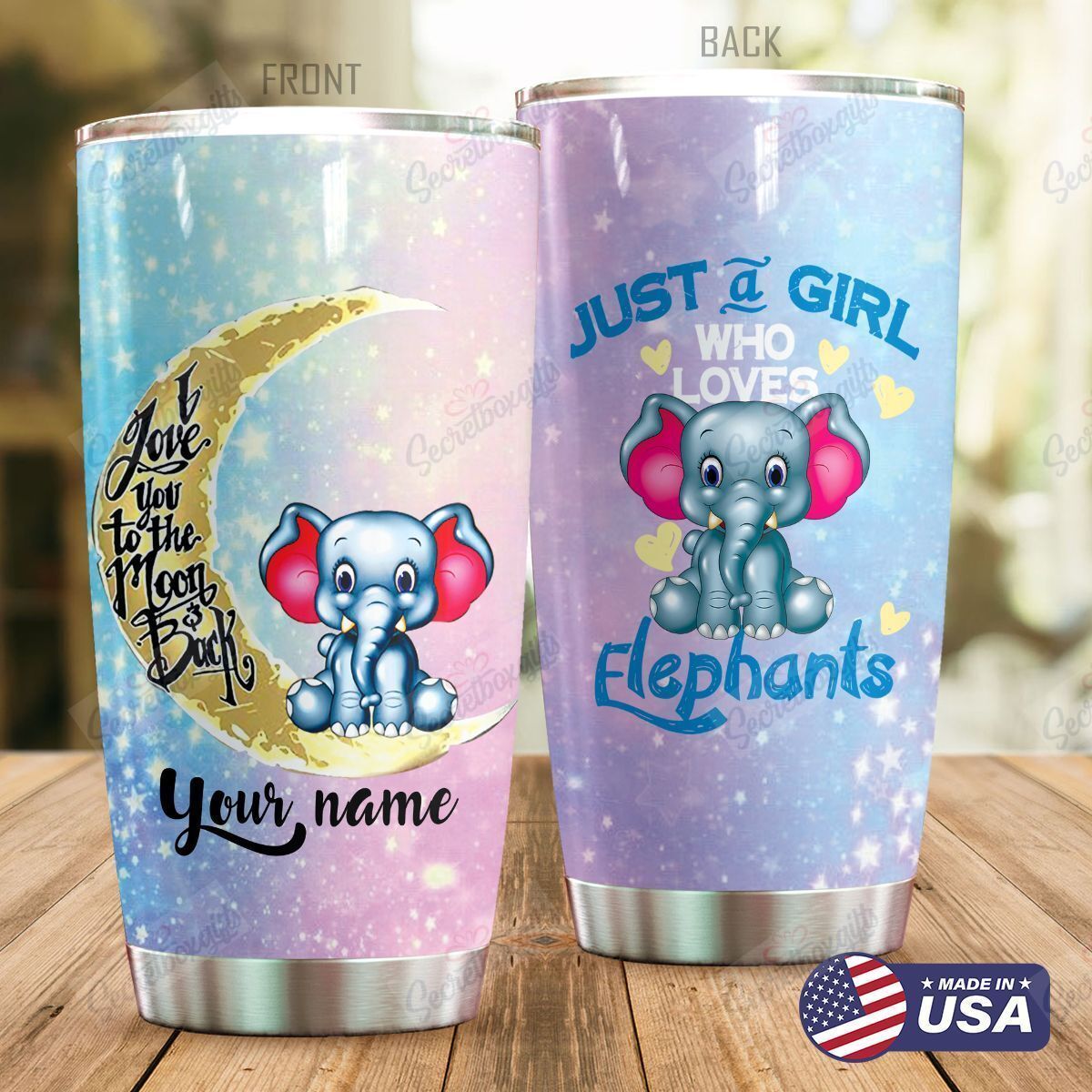 Personalized I Love You To The Moon And Back Elephant Kl1010103Cl Stainless Steel Tumbler Travel Customize Name, Text, Number, Image