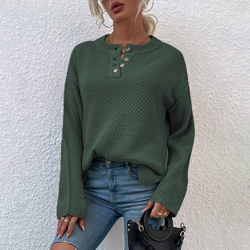 Women Sweater 2022 Fashion Solid Loose Button Knitting Sweaters Vintage Long Sleeve Female Pullover Autumn Winter Tops alx