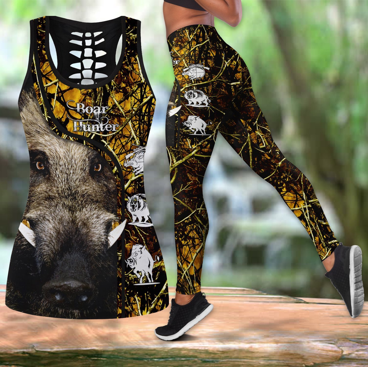 Boar Hunting Lover Hunter Legging And Tank Top All Over Printed