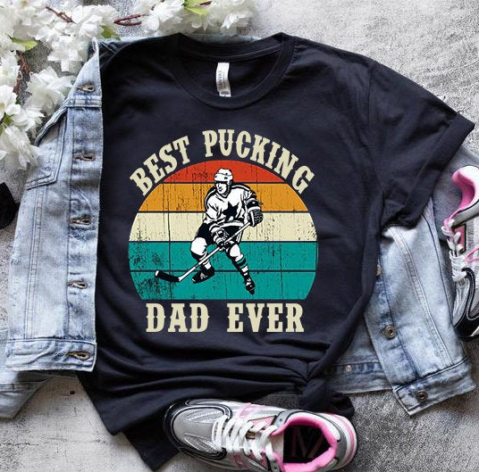 Best Pucking Dad Ever Vintage Hockey Dad Lover Graphic Unisex T Shirt, Sweatshirt, Hoodie Size S – 5XL