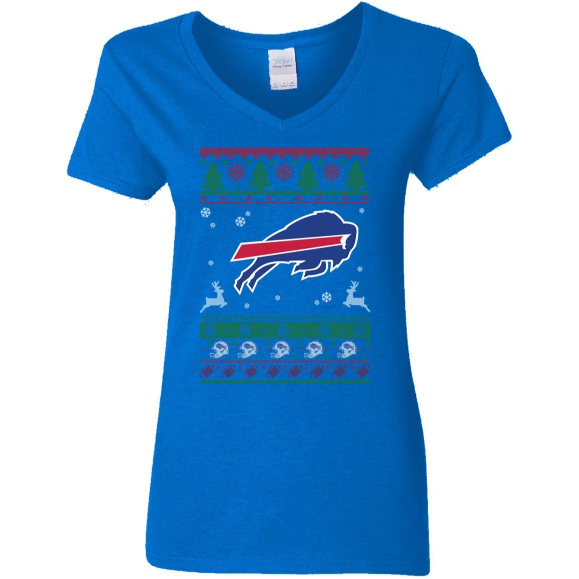 Buffalo Bills Logo Football Teams Ugly Christmas Sweater Women V-Neck T-Shirt