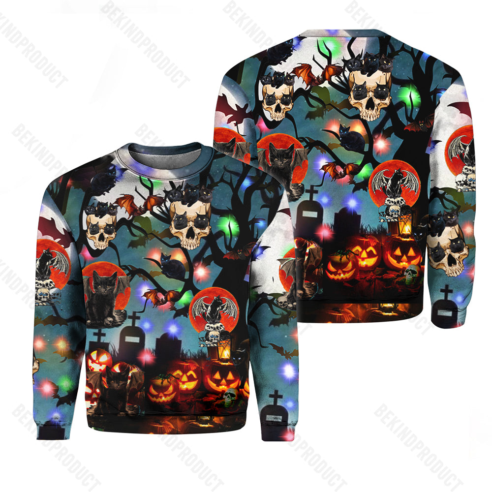 Scary Halloween Black Cat Crewneck Sweatshirt All Over Print Sweatshirt For Women Sweatshirt For Men Swn1215