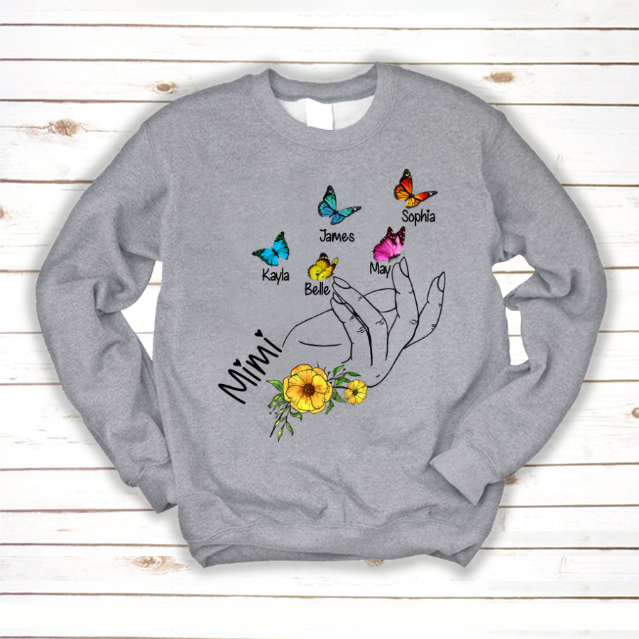 Mimi And Grandkids Flower Hands Butterfly Sweatshirt