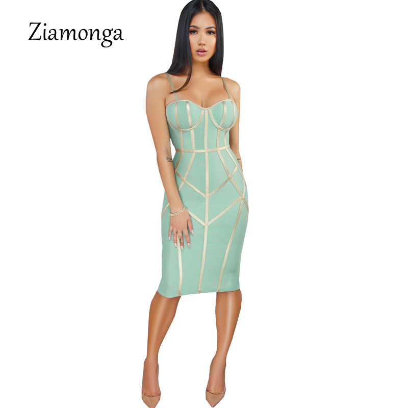 Ziamonga 2019 Women Bandage Dress Sexy Spaghetti Strap Sheath Sexy Club Fashion Evening Party Celebrity Ladies Summer Dresses alx