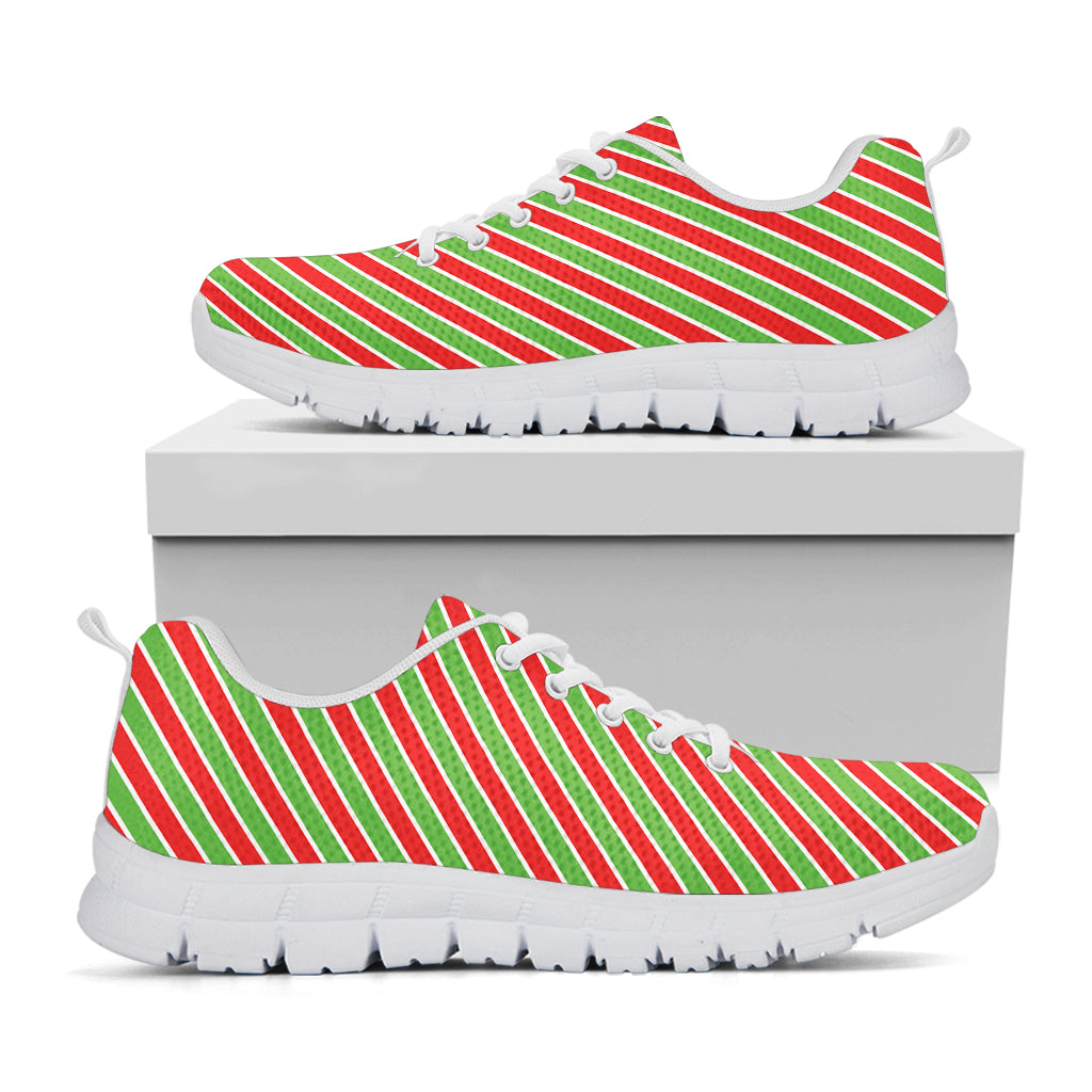 Xmas Candy Cane Stripes Print White Sneakers