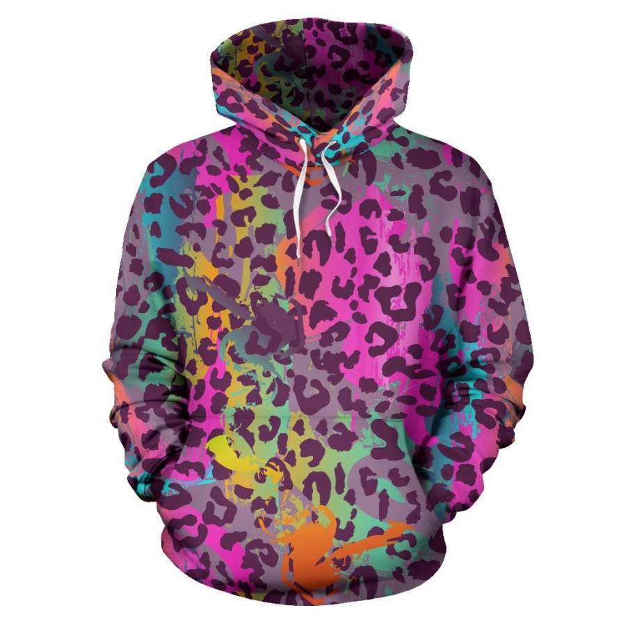 Rainbow Cheetah Leopard Pattern Print Women Men All Over Graphic Hoodie