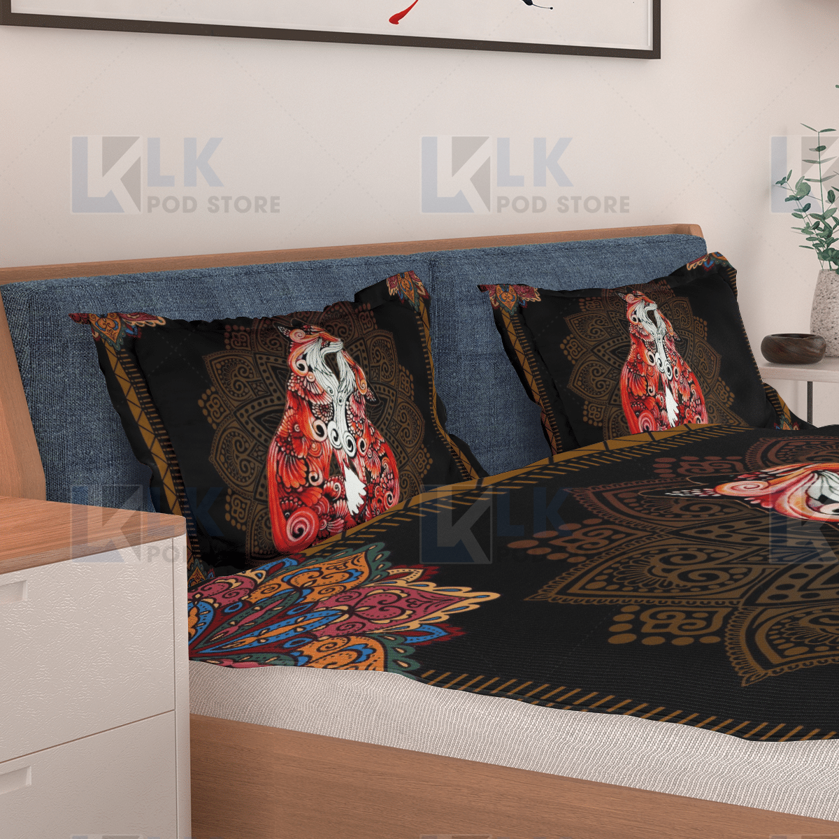 FOX Bedding Set Mandala [10-D] | Duvet cover, 2 Pillow Shams, Comfortable, Pet Lovers