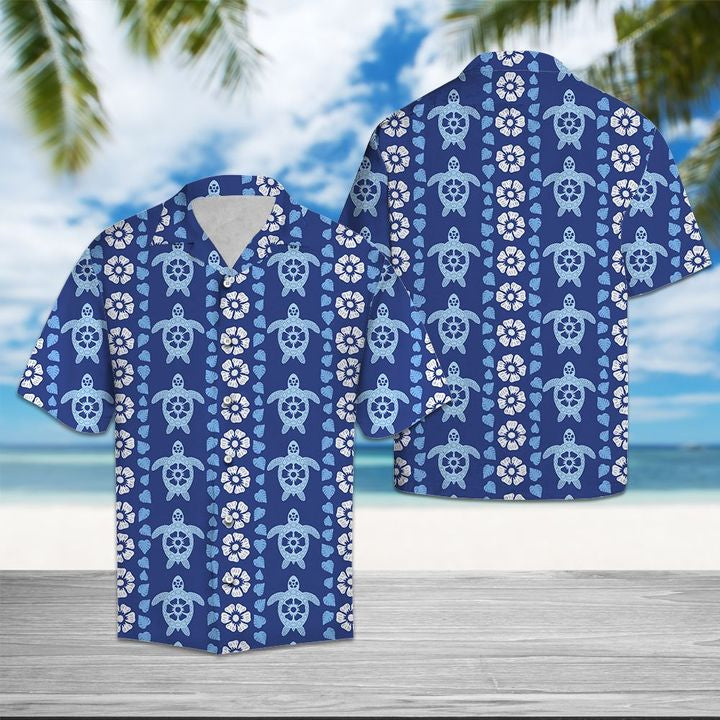 Turtle Blue Floral Hawaiian Shirt Summer Button Up For Men, Women, Couple