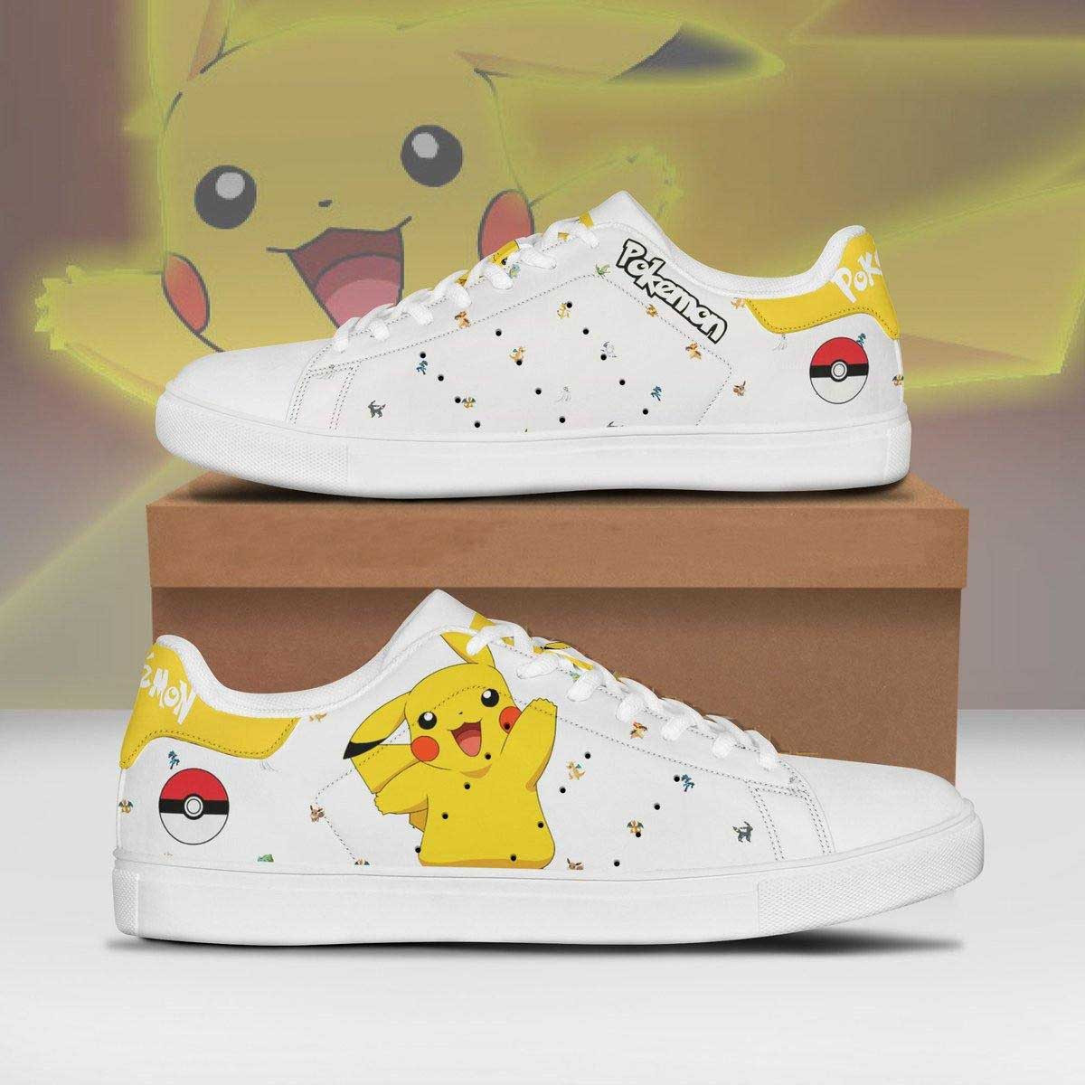 Pokemon Pikachu Anime I Christmas Gift For Fan Low Top Leather Skate Shoes Sneakers For Man And Women