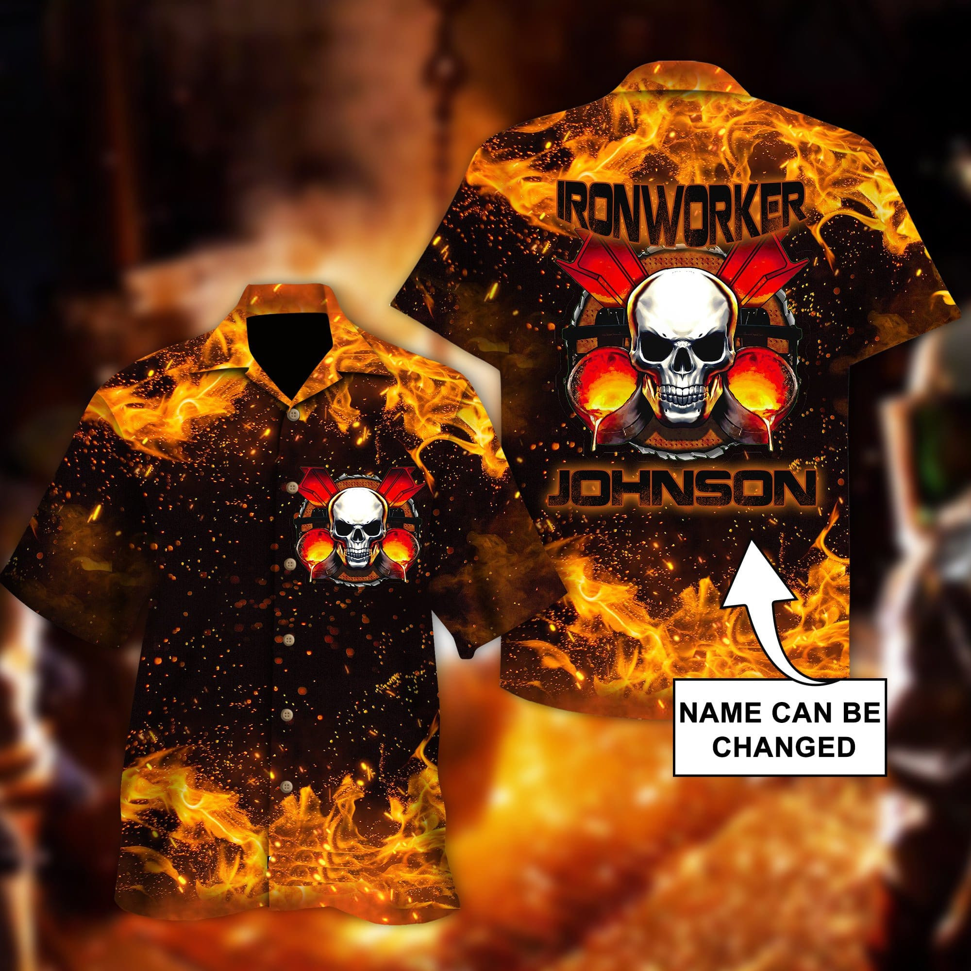 Custom Name Ironworker Flaming Skull Unisex Hawaii Shirts Ha13893