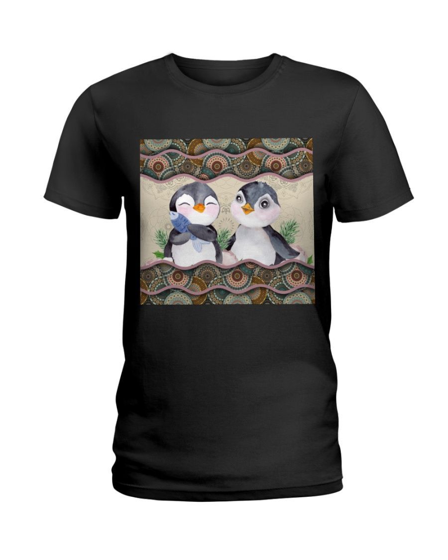 Penguin Boho Pattern Black T-Shirt