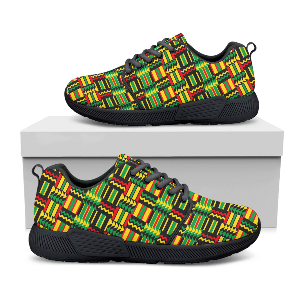 West African Kente Tribal Pattern Print Black Athletic Shoes