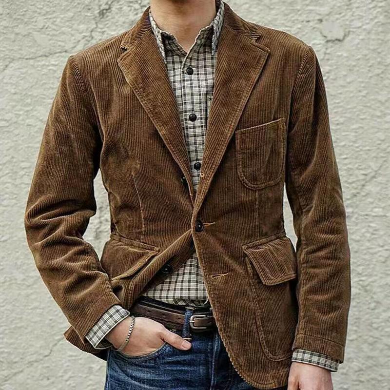 Autumn Winter New Mens Simple Solid Color Corduroy Jacket Casual Single-breasted Ribbed Man Tops Cardigan Lapel Outerwear Coat alx